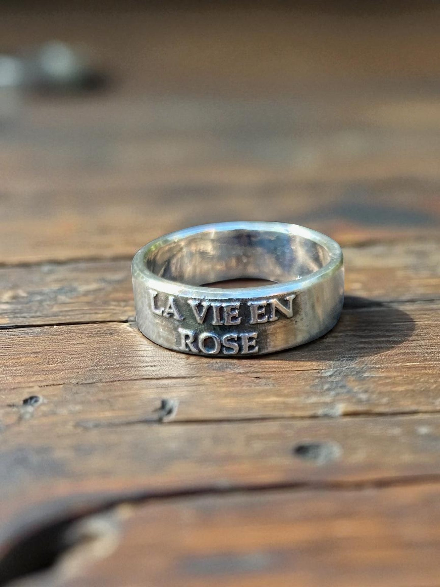 Sterling Silver “La Vie en Rose” Ring – Handmade French Love Quote Jewelry for Men & Women | Backwoods Casting