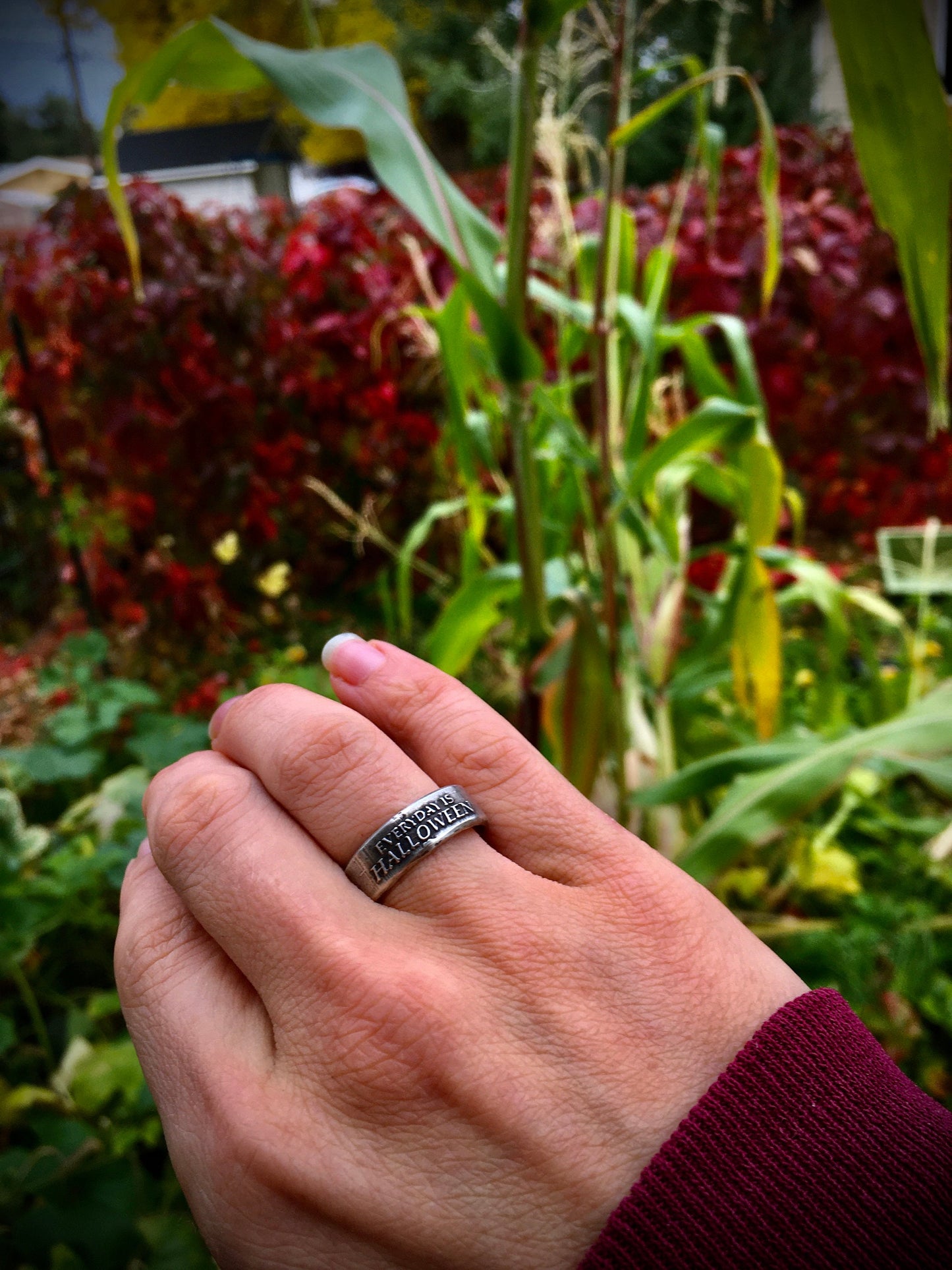 Sterling Silver Everyday Is Halloween Ring – Handmade Gothic Statement Band for Men & Women | Backwoods Casting