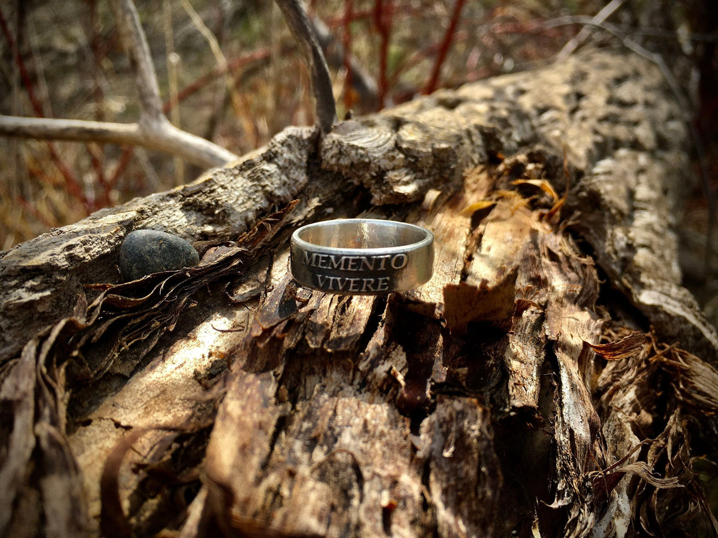 Men’s Sterling Silver Memento Vivere Ring – Handmade Latin Inspirational Band | Backwoods Casting