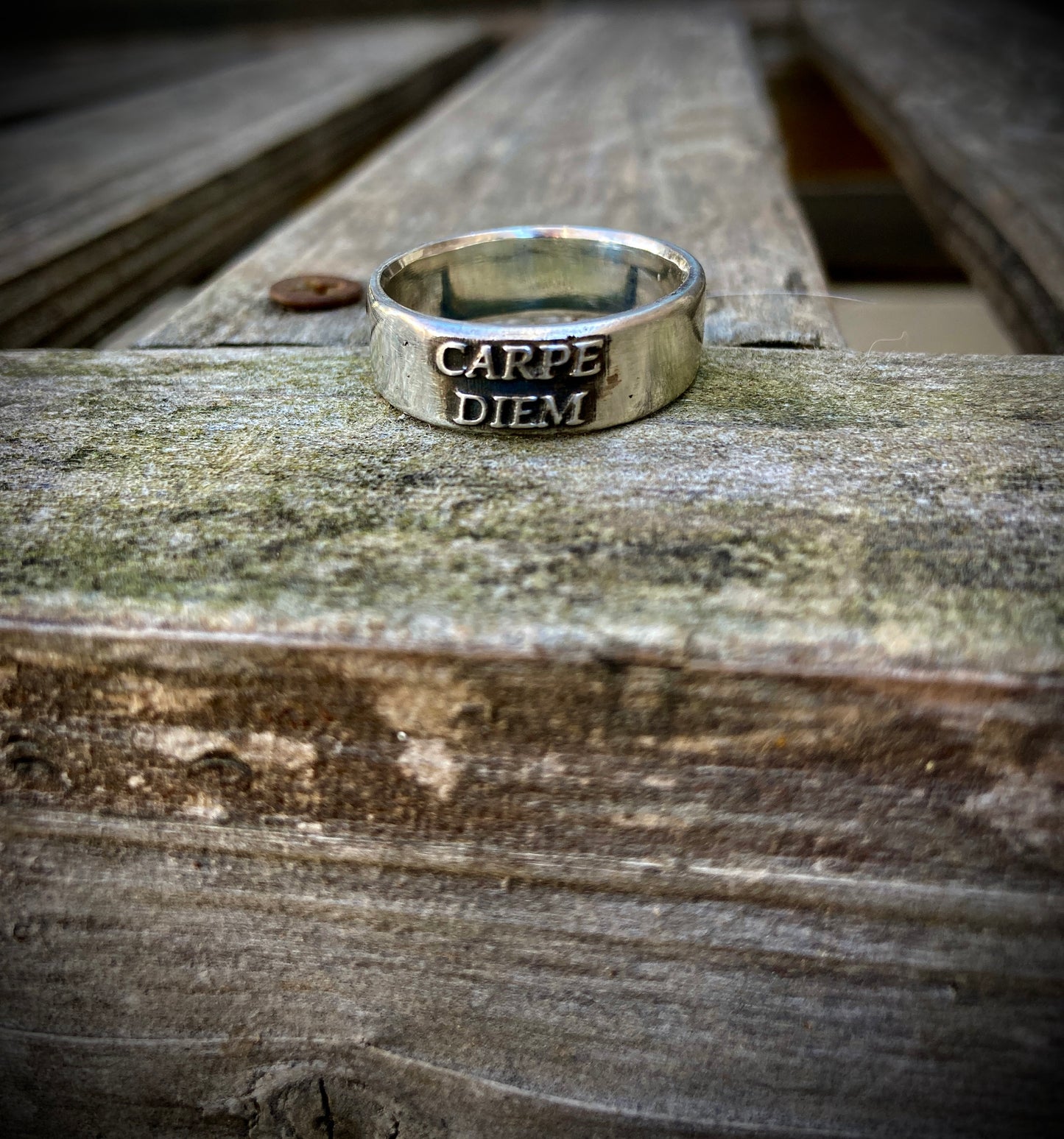 Sterling Silver Carpe Diem Ring – Handmade Latin Inspirational Band for Men & Women | Backwoods Casting