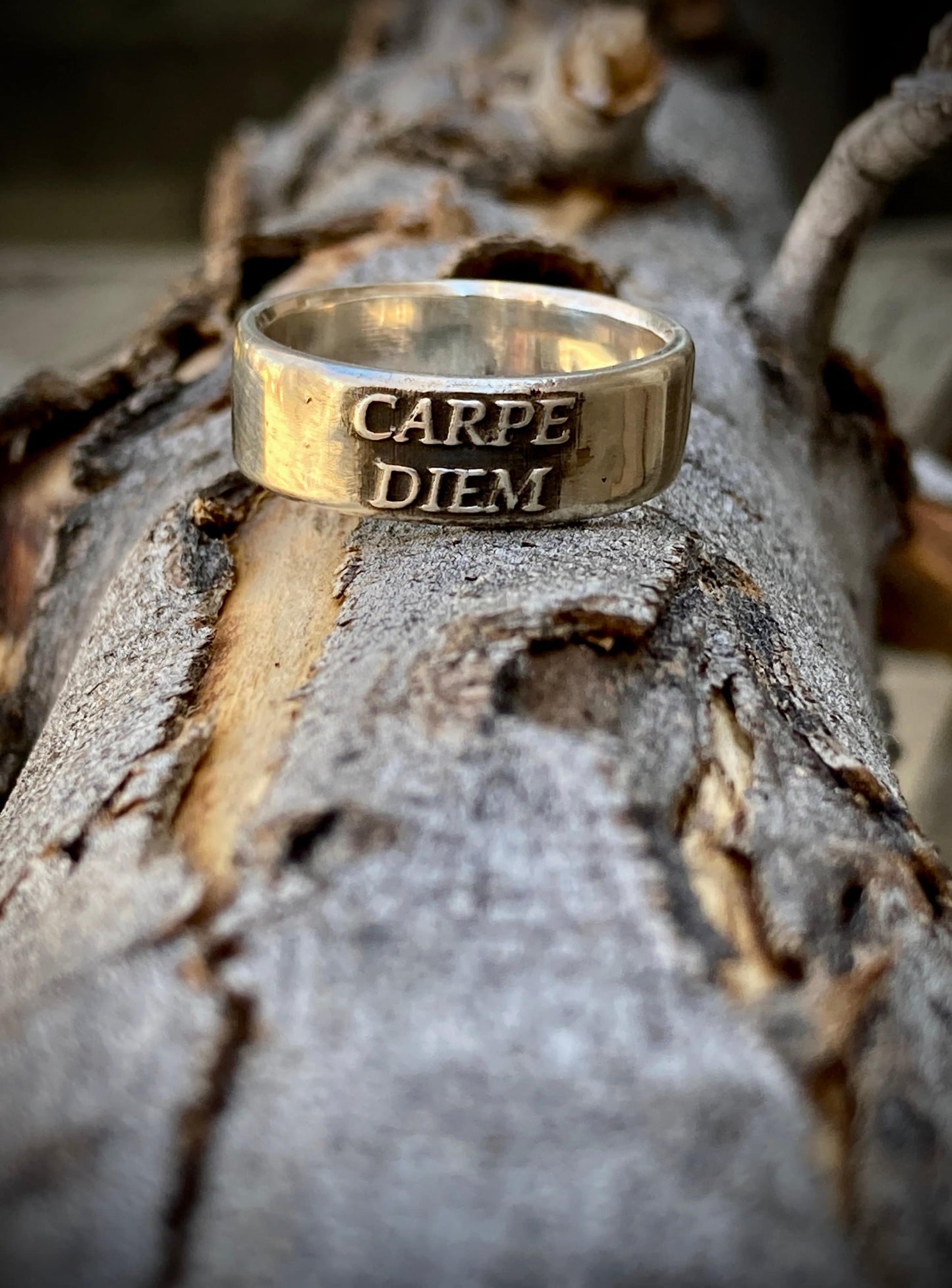 Sterling Silver Carpe Diem Ring – Handmade Latin Inspirational Band for Men & Women | Backwoods Casting