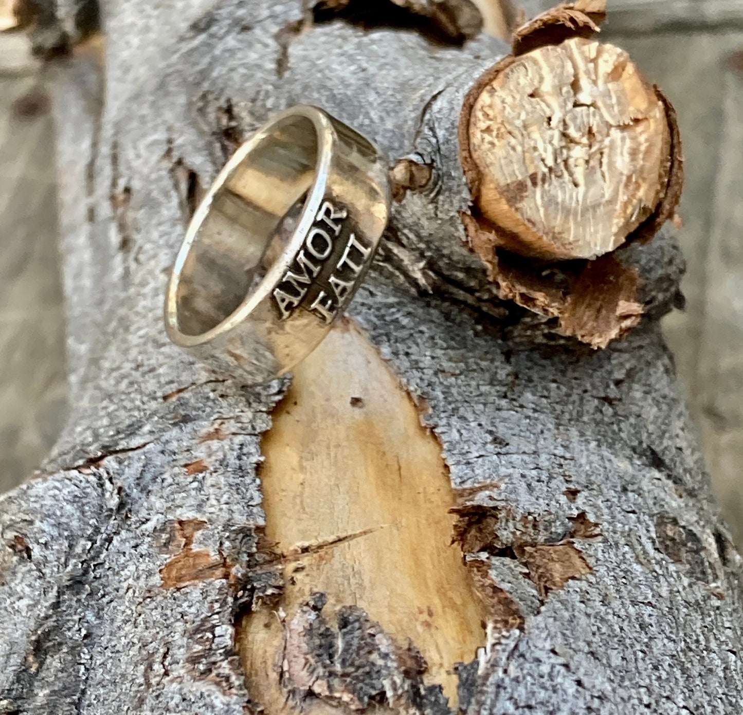 Sterling Silver Amor Fati Ring – Handmade Latin Stoic Band | Backwoods Casting