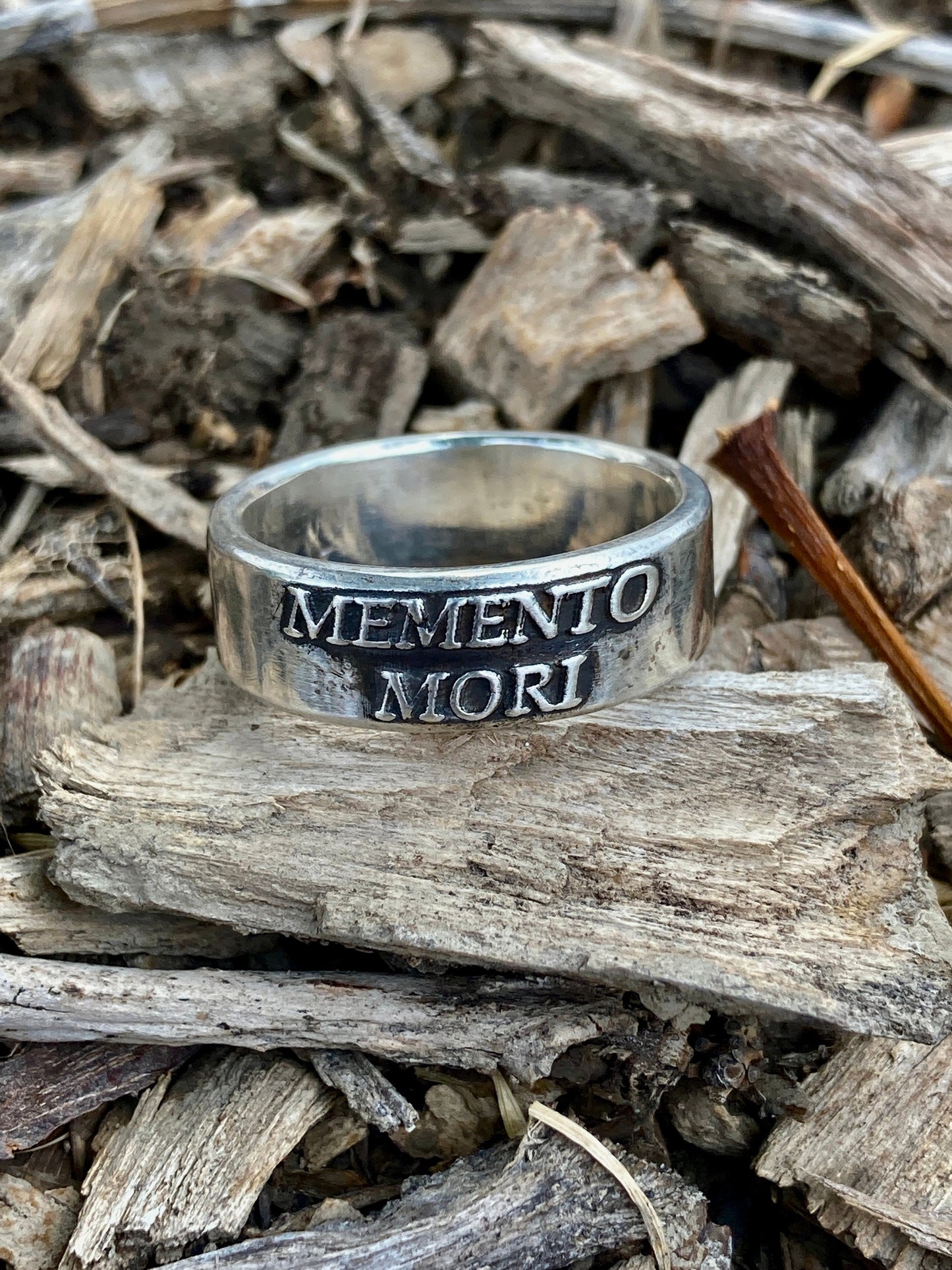 Men’s Sterling Silver Memento Mori Ring – Handmade Latin Stoic Band | Backwoods Casting
