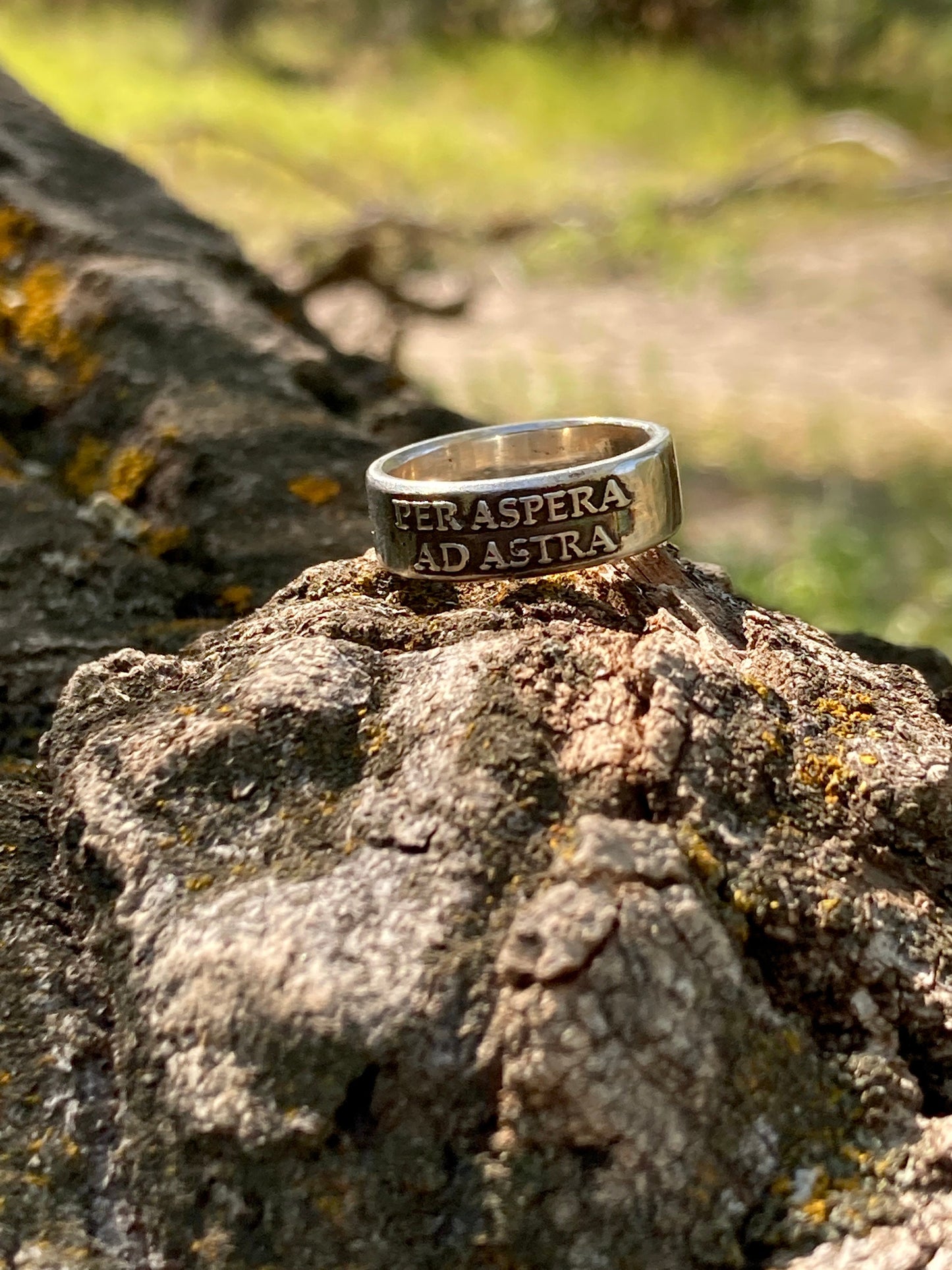 Sterling Silver Per Aspera Ad Astra Ring – Handmade Latin Inspirational Band for Men & Women | Backwoods Casting