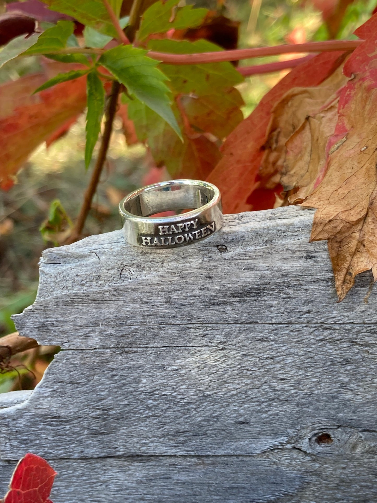 Sterling Silver Happy Halloween Ring – Handmade Gothic Spooky Band for Men & Women | Backwoods Casting
