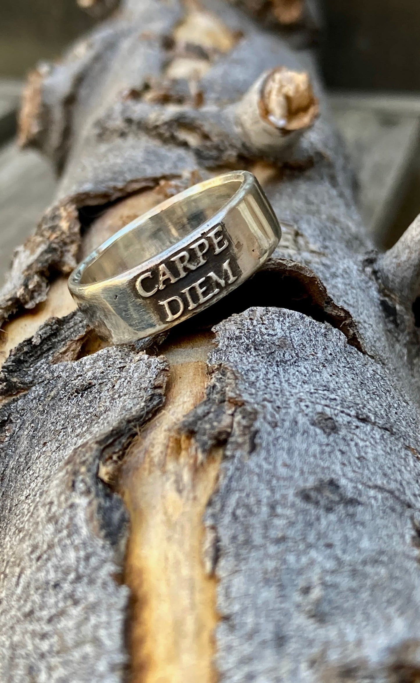 Sterling Silver Carpe Diem Ring – Handmade Latin Inspirational Band for Men & Women | Backwoods Casting