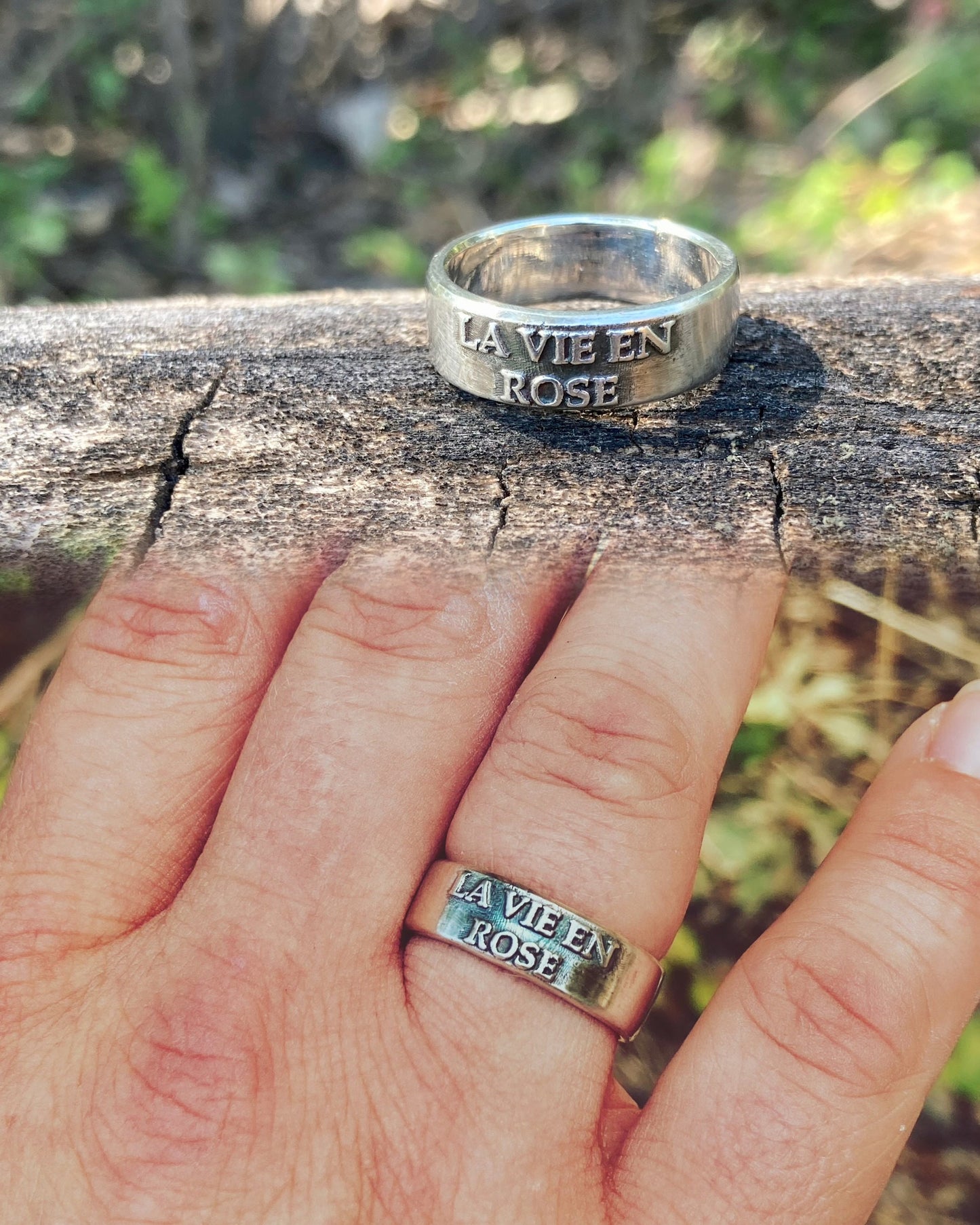 Sterling Silver “La Vie en Rose” Ring – Handmade French Love Quote Jewelry for Men & Women | Backwoods Casting