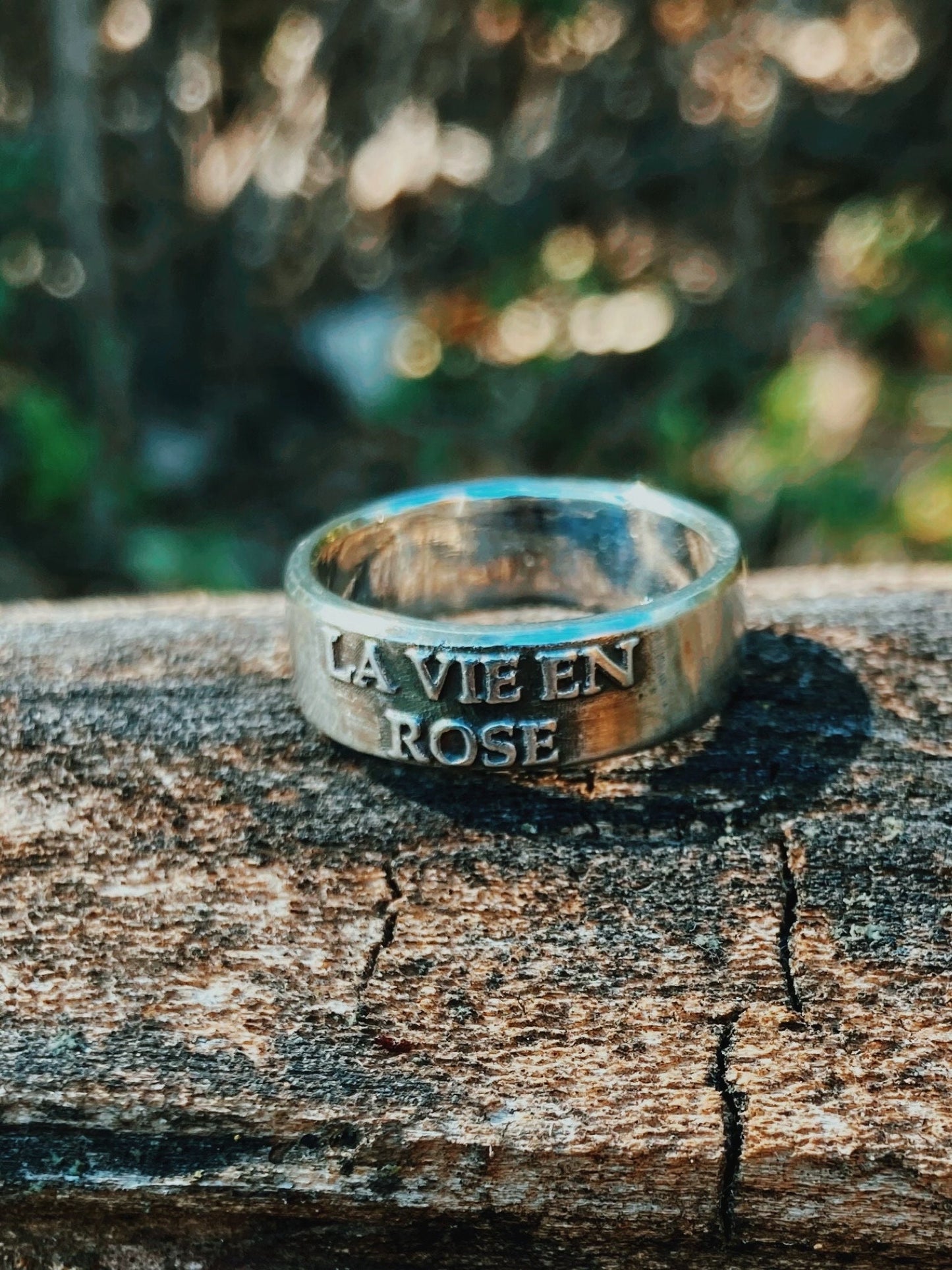 Sterling Silver “La Vie en Rose” Ring – Handmade French Love Quote Jewelry for Men & Women | Backwoods Casting