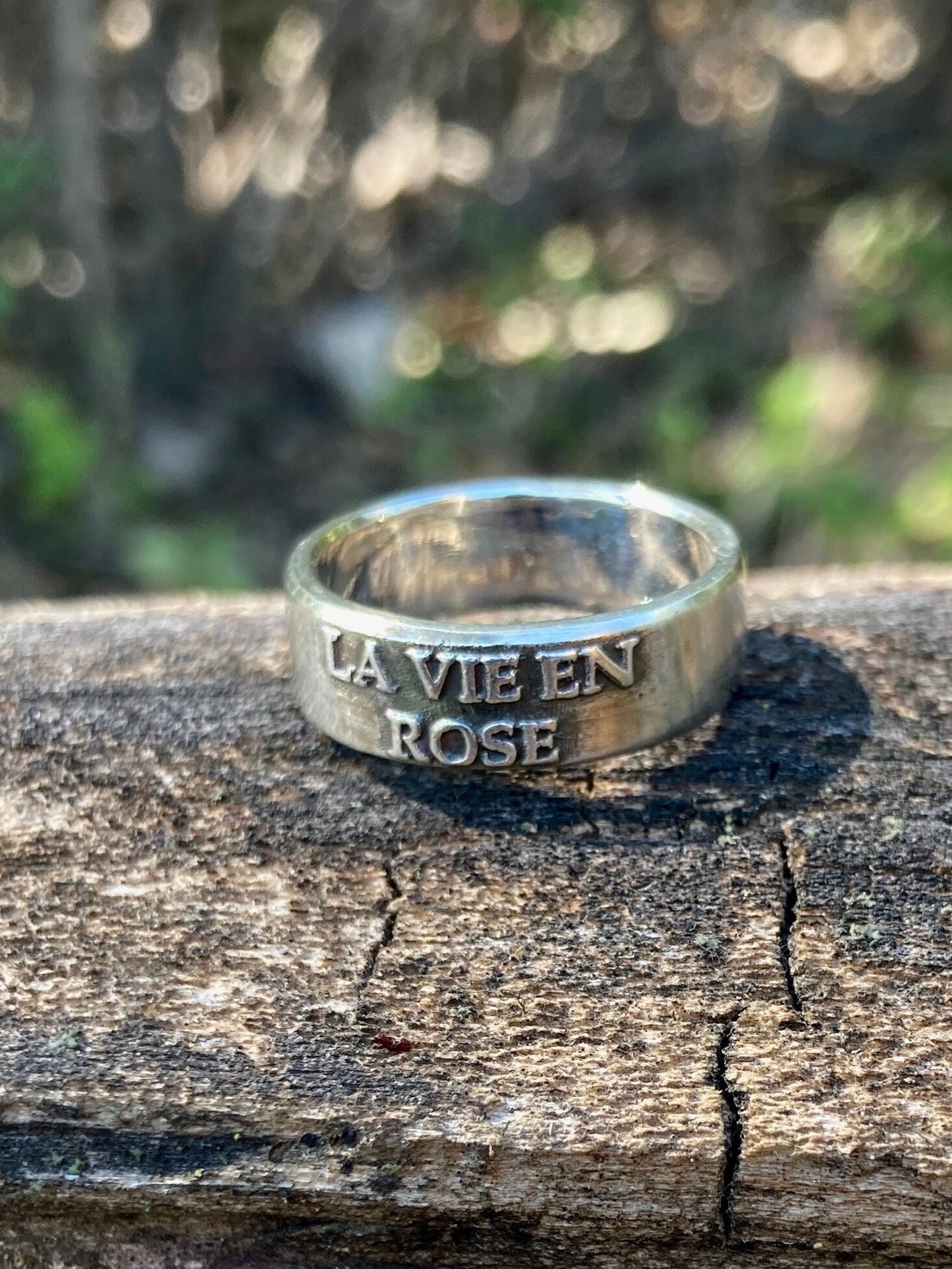 Sterling Silver “La Vie en Rose” Ring – Handmade French Love Quote Jewelry for Men & Women | Backwoods Casting