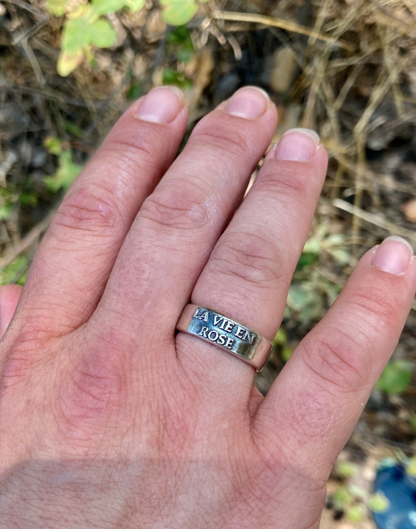 Sterling Silver “La Vie en Rose” Ring – Handmade French Love Quote Jewelry for Men & Women | Backwoods Casting