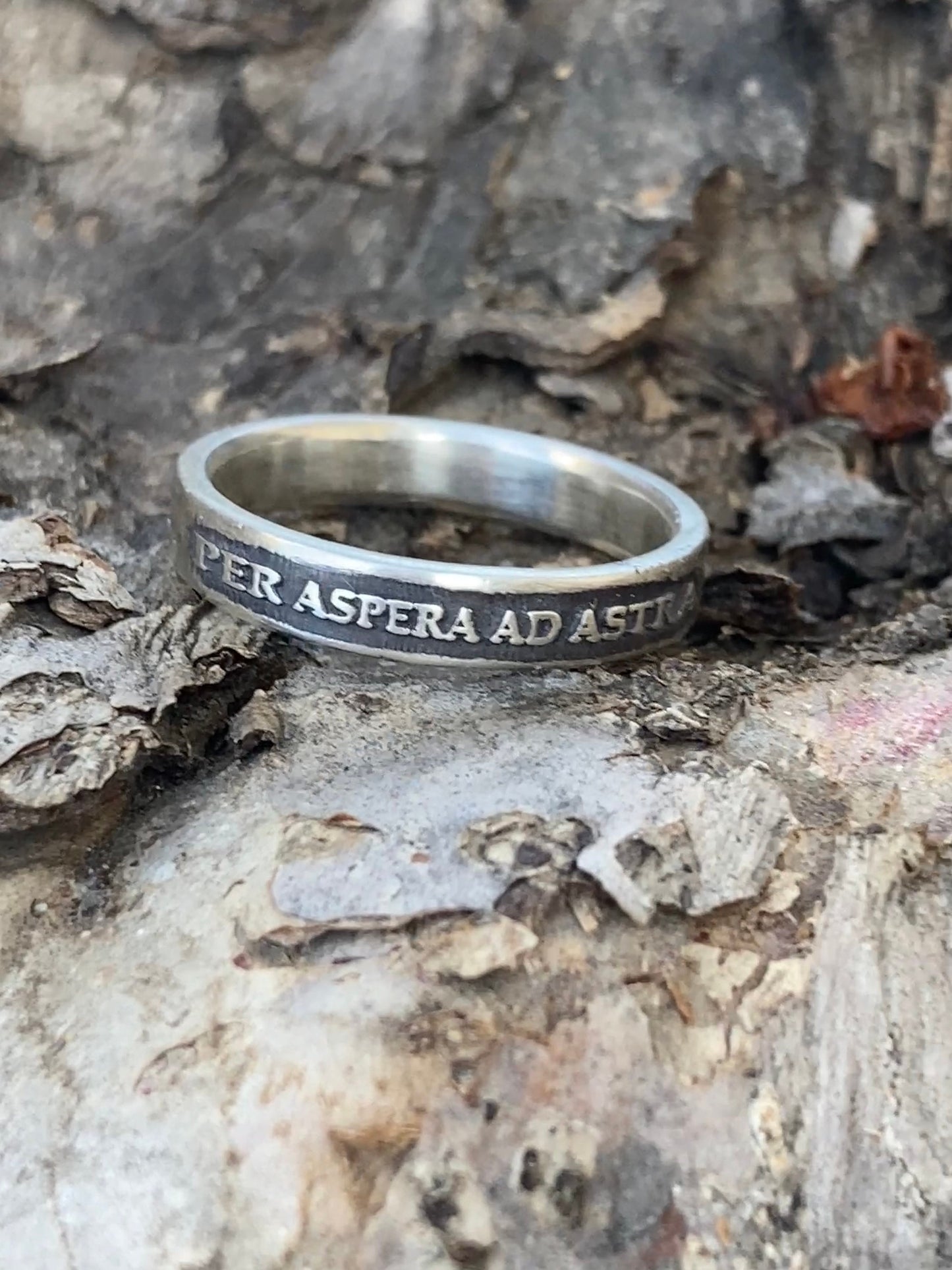 Women’s Sterling Silver Per Aspera Ad Astra Ring – Handmade Latin Inspirational Band | Backwoods Casting