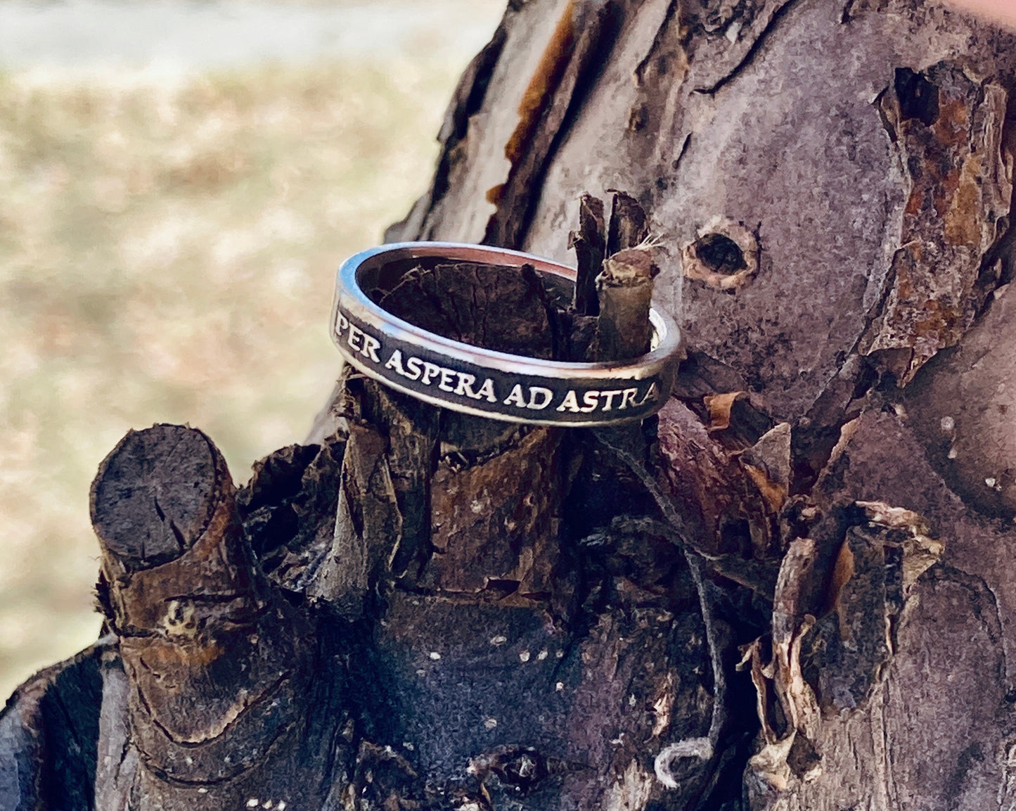 Women’s Sterling Silver Per Aspera Ad Astra Ring – Handmade Latin Inspirational Band | Backwoods Casting