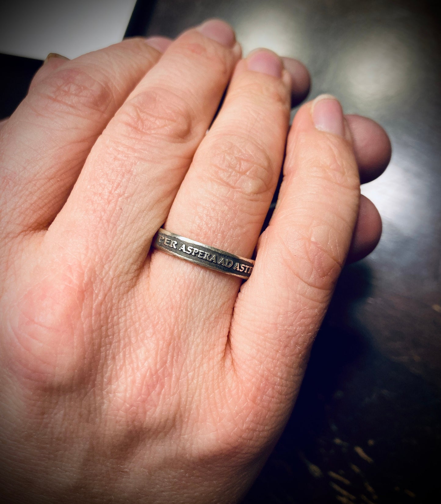 Women’s Sterling Silver Per Aspera Ad Astra Ring – Handmade Latin Inspirational Band | Backwoods Casting