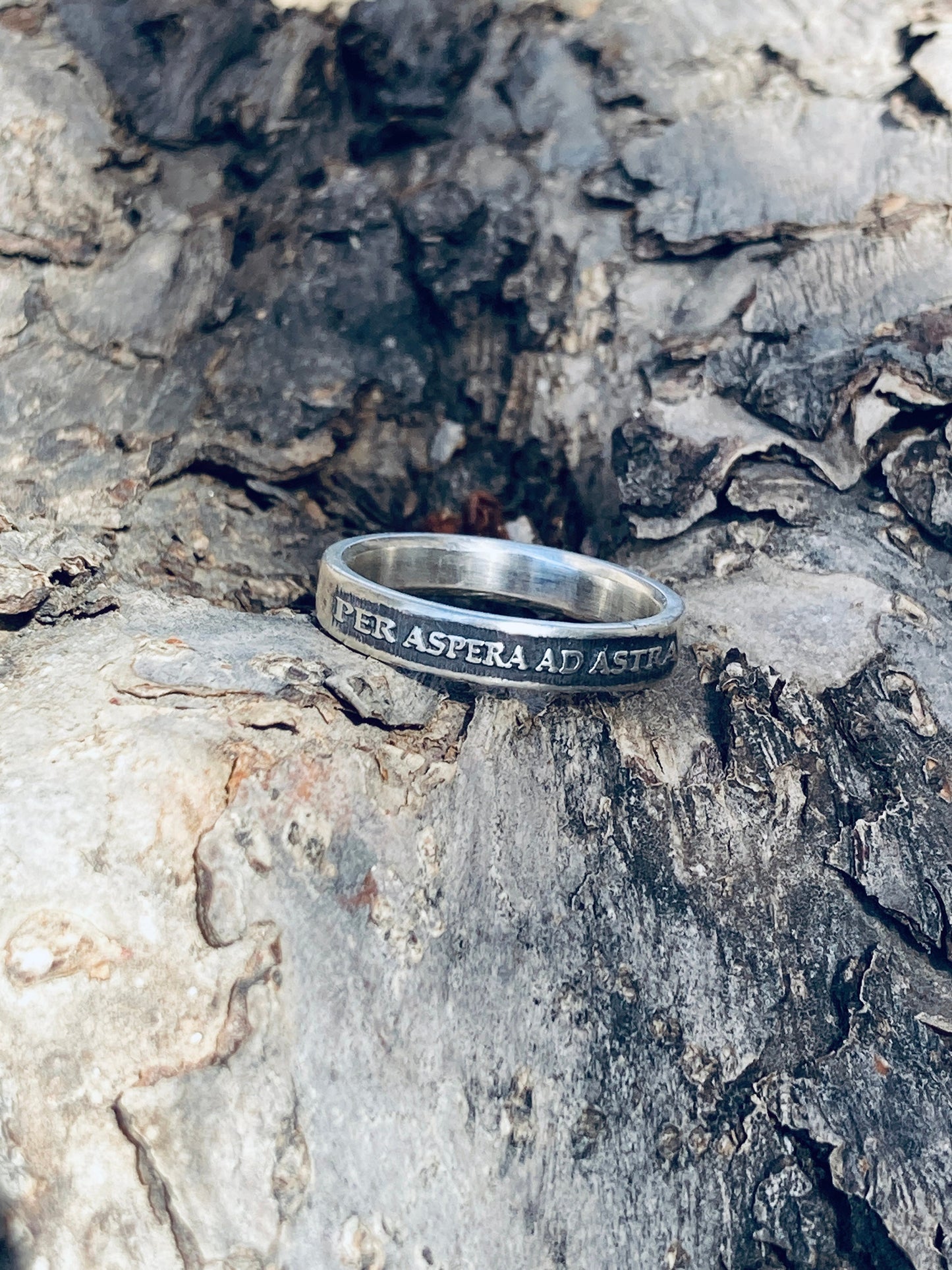 Women’s Sterling Silver Per Aspera Ad Astra Ring – Handmade Latin Inspirational Band | Backwoods Casting