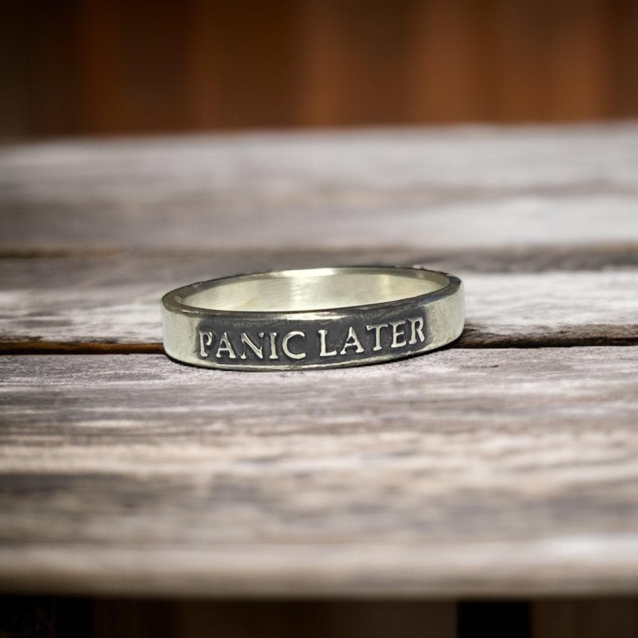Panic Later Ring - Solid .925 Sterling Silver - Handmade Anxiety/Affirmation Ring Funny Slogan Jewelry Gift for Overthinkers Womens Ring