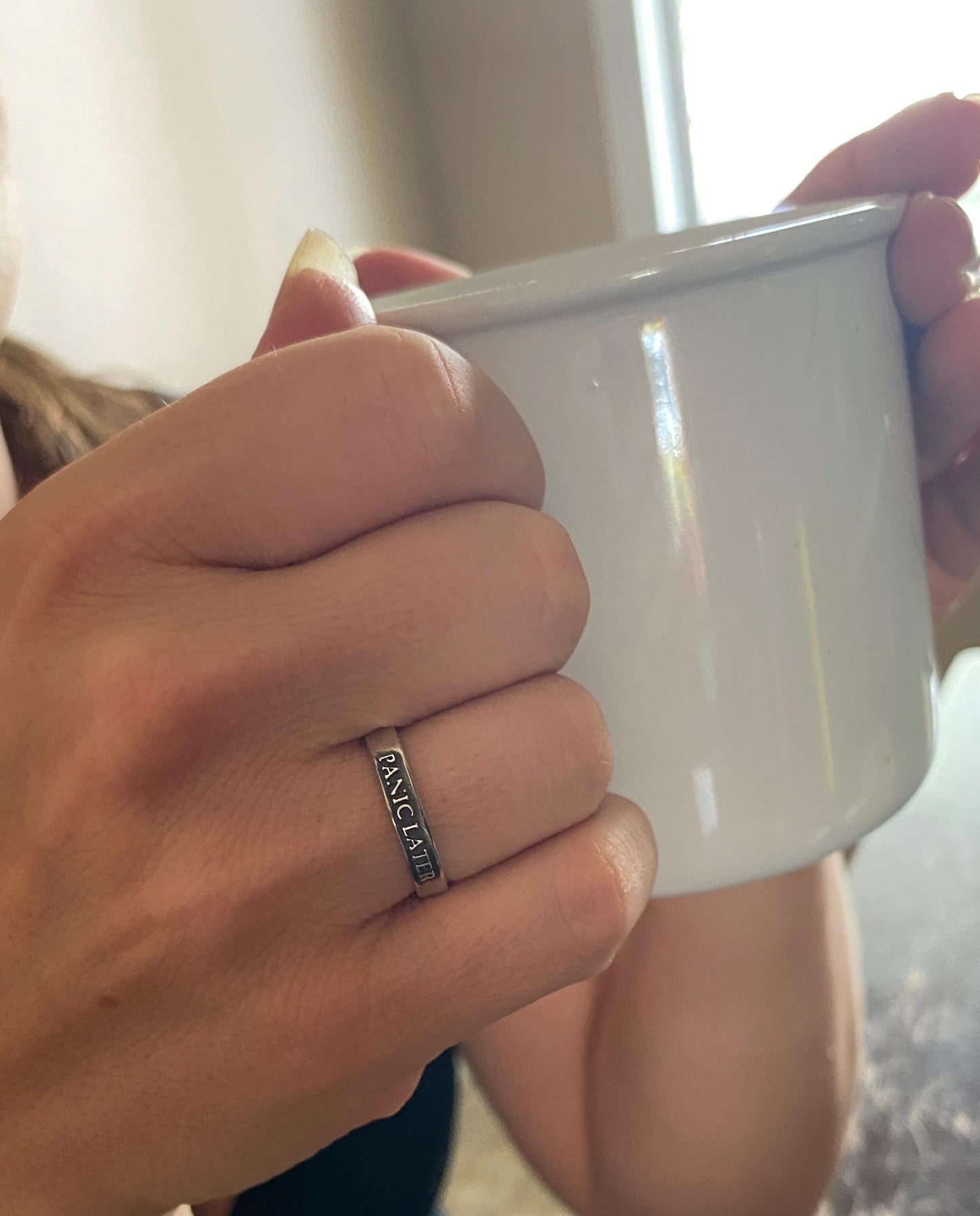 Panic Later Ring - Solid .925 Sterling Silver - Handmade Anxiety/Affirmation Ring Funny Slogan Jewelry Gift for Overthinkers Womens Ring
