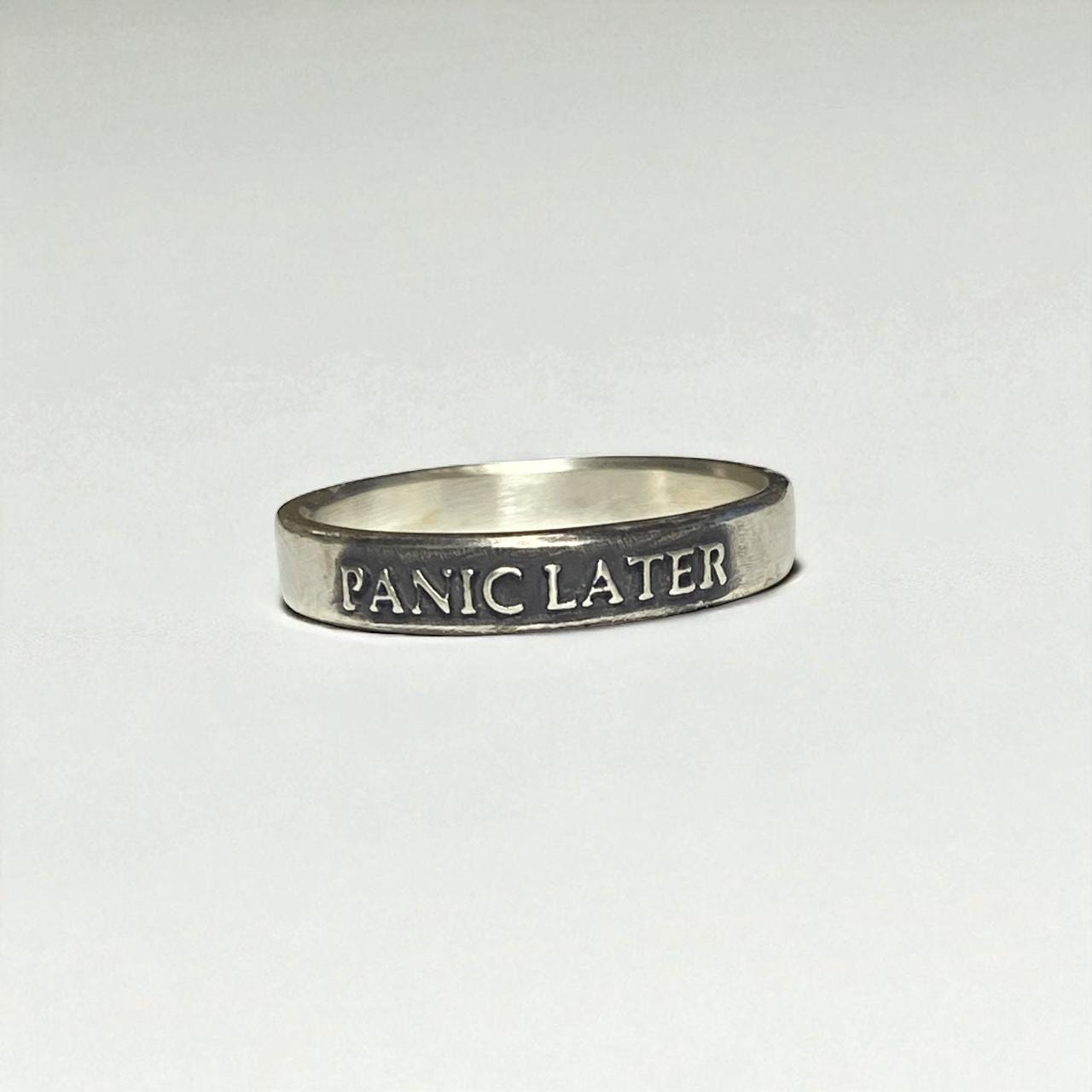 Panic Later Ring - Solid .925 Sterling Silver - Handmade Anxiety/Affirmation Ring Funny Slogan Jewelry Gift for Overthinkers Womens Ring