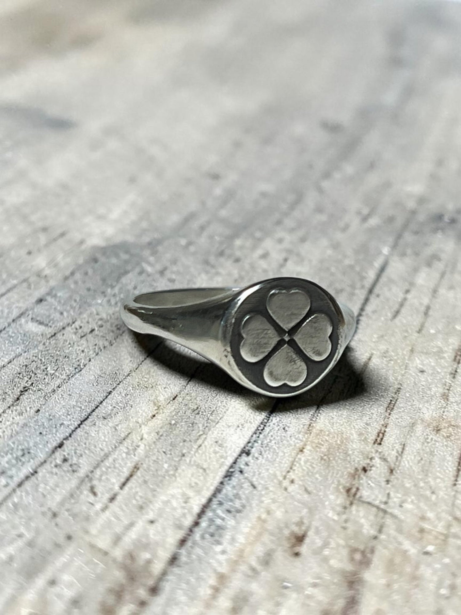 Four Leaf Clover Signet Ring in sterling silver
