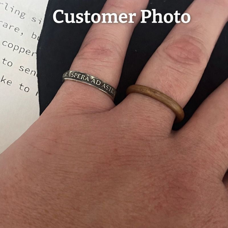 Women’s Sterling Silver Per Aspera Ad Astra Ring – Handmade Latin Inspirational Band | Backwoods Casting