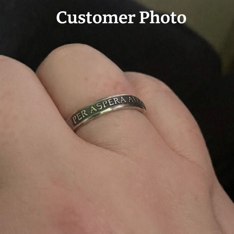 Women’s Sterling Silver Per Aspera Ad Astra Ring – Handmade Latin Inspirational Band | Backwoods Casting