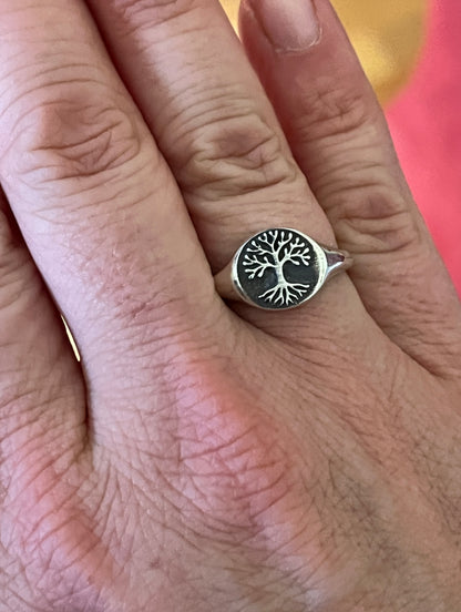 Tree of Life Signet Ring, Sterling Silver Tree Ring