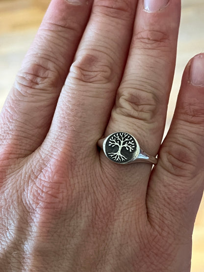 Tree of Life Signet Ring, Sterling Silver Tree Ring