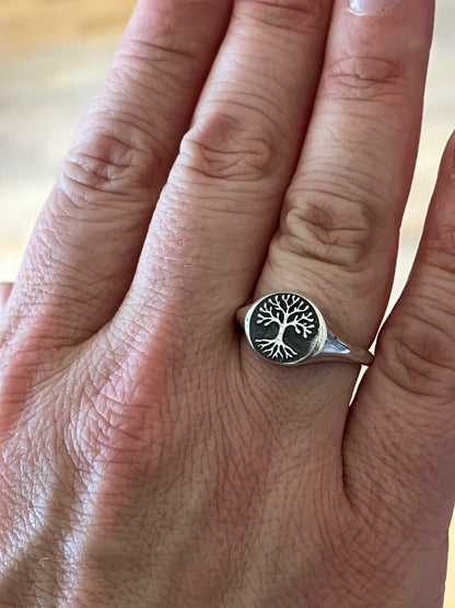 Tree of Life Signet Ring, Sterling Silver Tree Ring