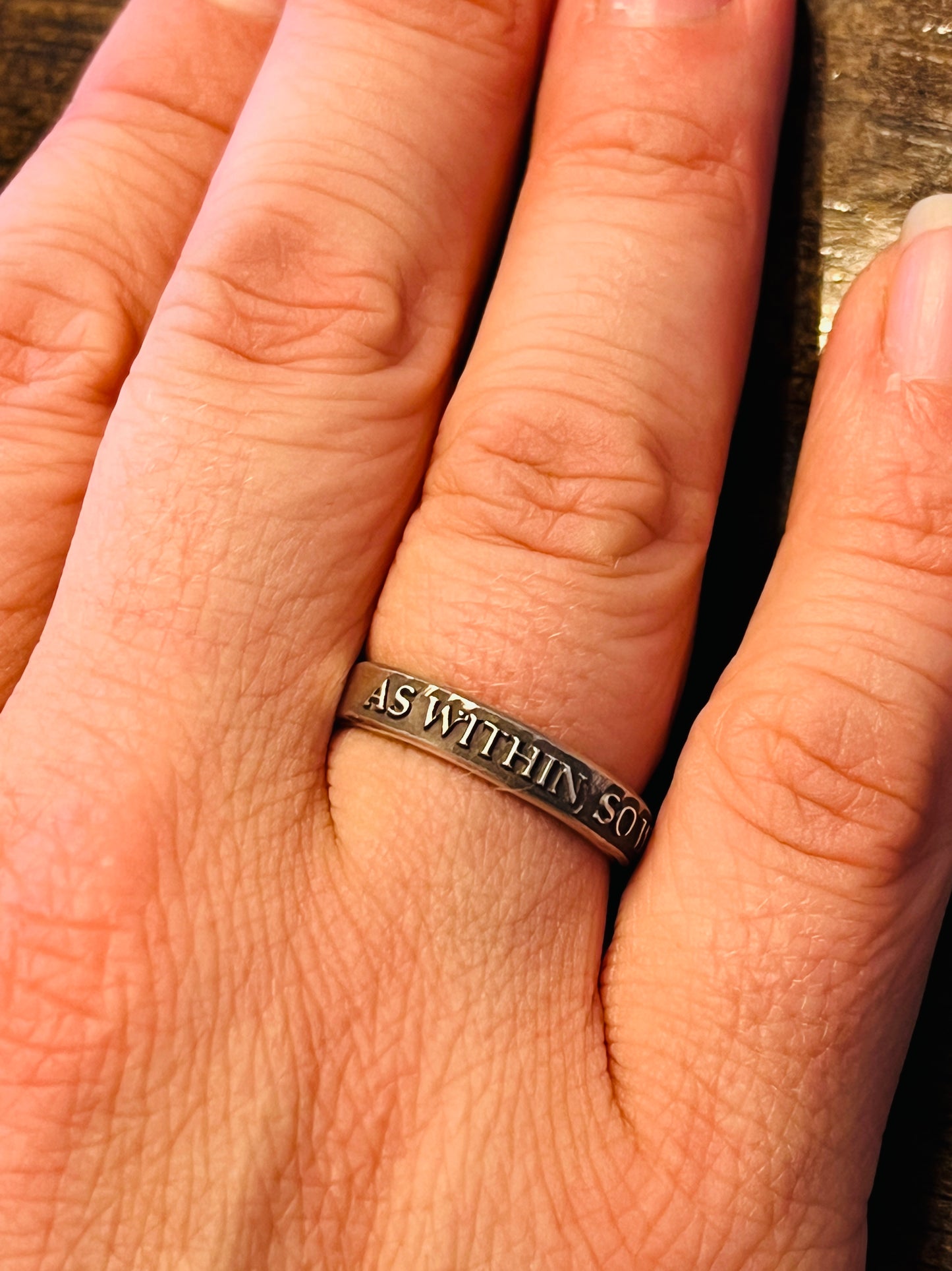 As Within, So Without Sterling Silver Ring Spiritual Mantra Band