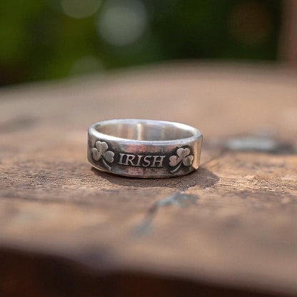 Sterling Silver Irish Ring with Two Shamrocks – Handmade Celtic Pride Band for Men & Women | Backwoods Casting