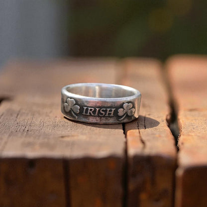Sterling Silver Irish Ring with Two Shamrocks – Handmade Celtic Pride Band for Men & Women | Backwoods Casting