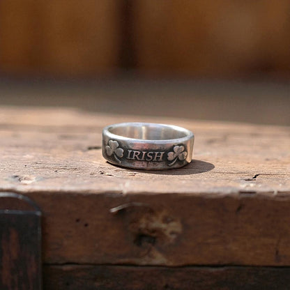 Sterling Silver Irish Ring with Two Shamrocks – Handmade Celtic Pride Band for Men & Women | Backwoods Casting