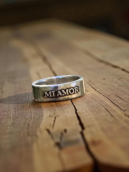 Sterling Silver Mi Amor Ring – Handmade Spanish Love Band for Men & Women | Backwoods Casting