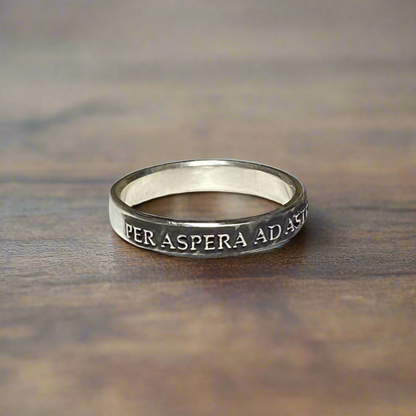 Women’s Sterling Silver Per Aspera Ad Astra Ring – Handmade Latin Inspirational Band | Backwoods Casting