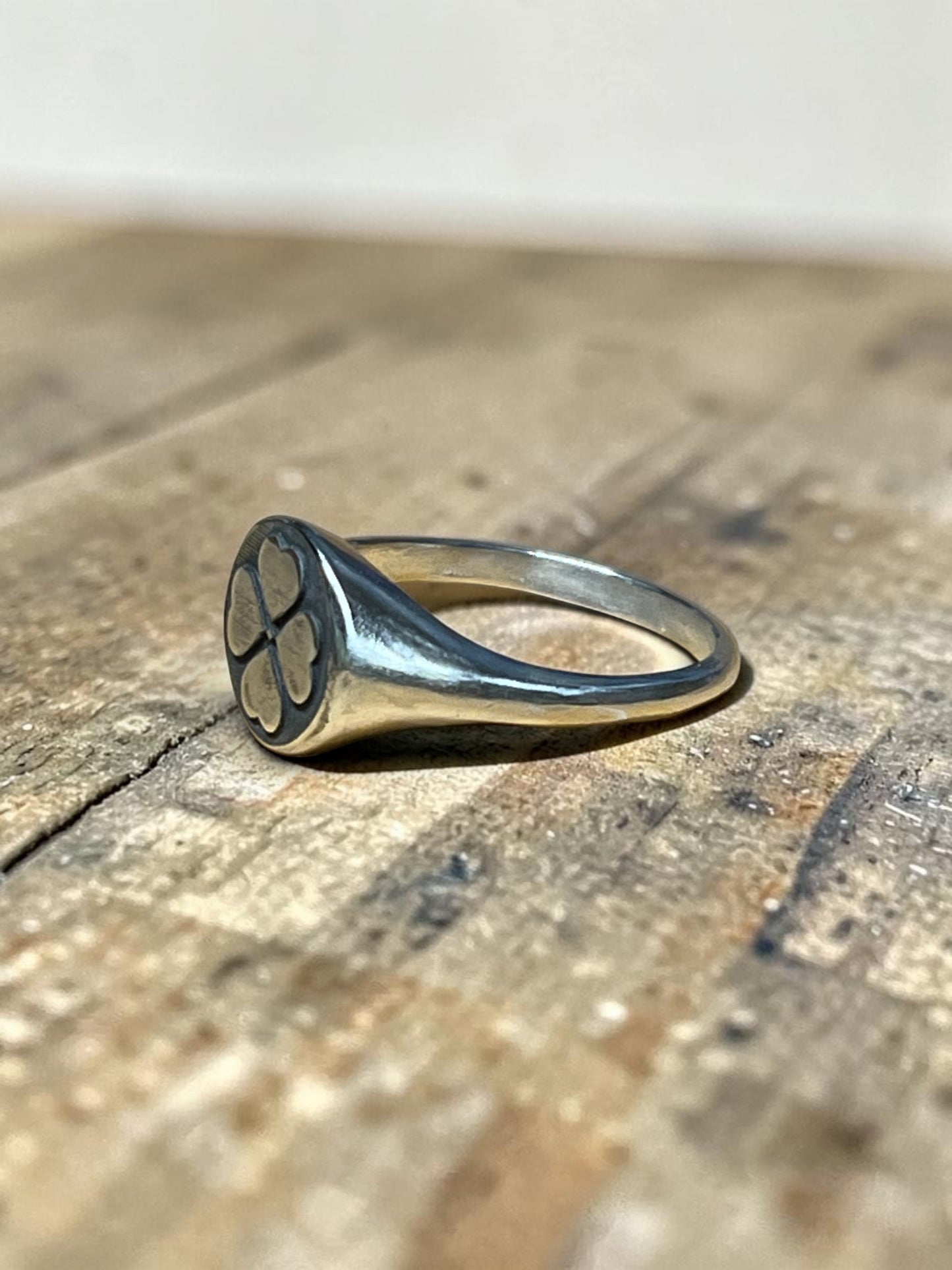 Four Leaf Clover Ring – Sterling Silver Lucky Signet Ring – Irish Luck Ring