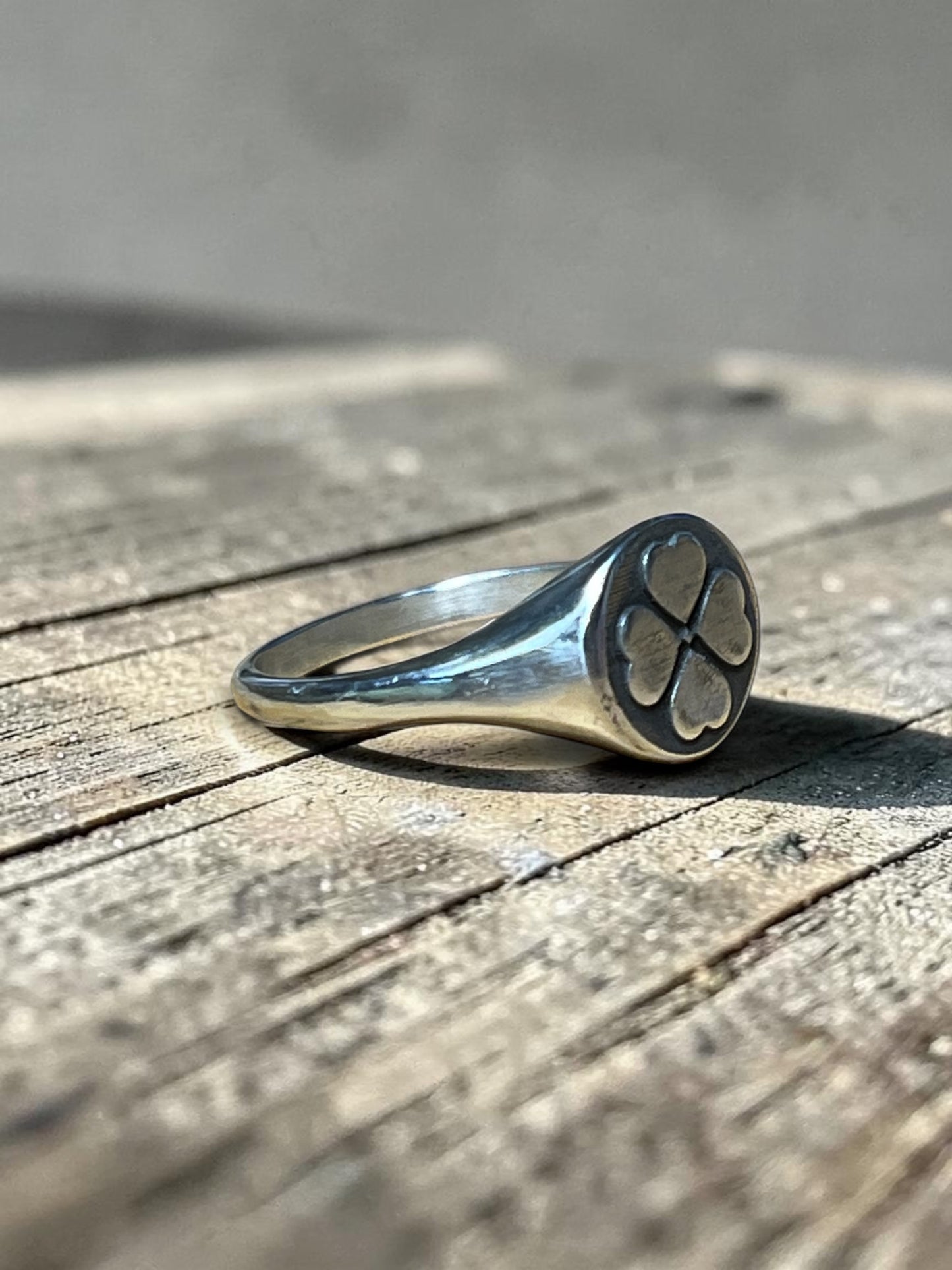 Four Leaf Clover Ring – Sterling Silver Lucky Signet Ring – Irish Luck Ring