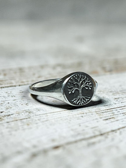 Tree of Life Signet Ring, Sterling Silver Tree Ring