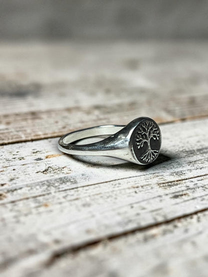Tree of Life Signet Ring, Sterling Silver Tree Ring
