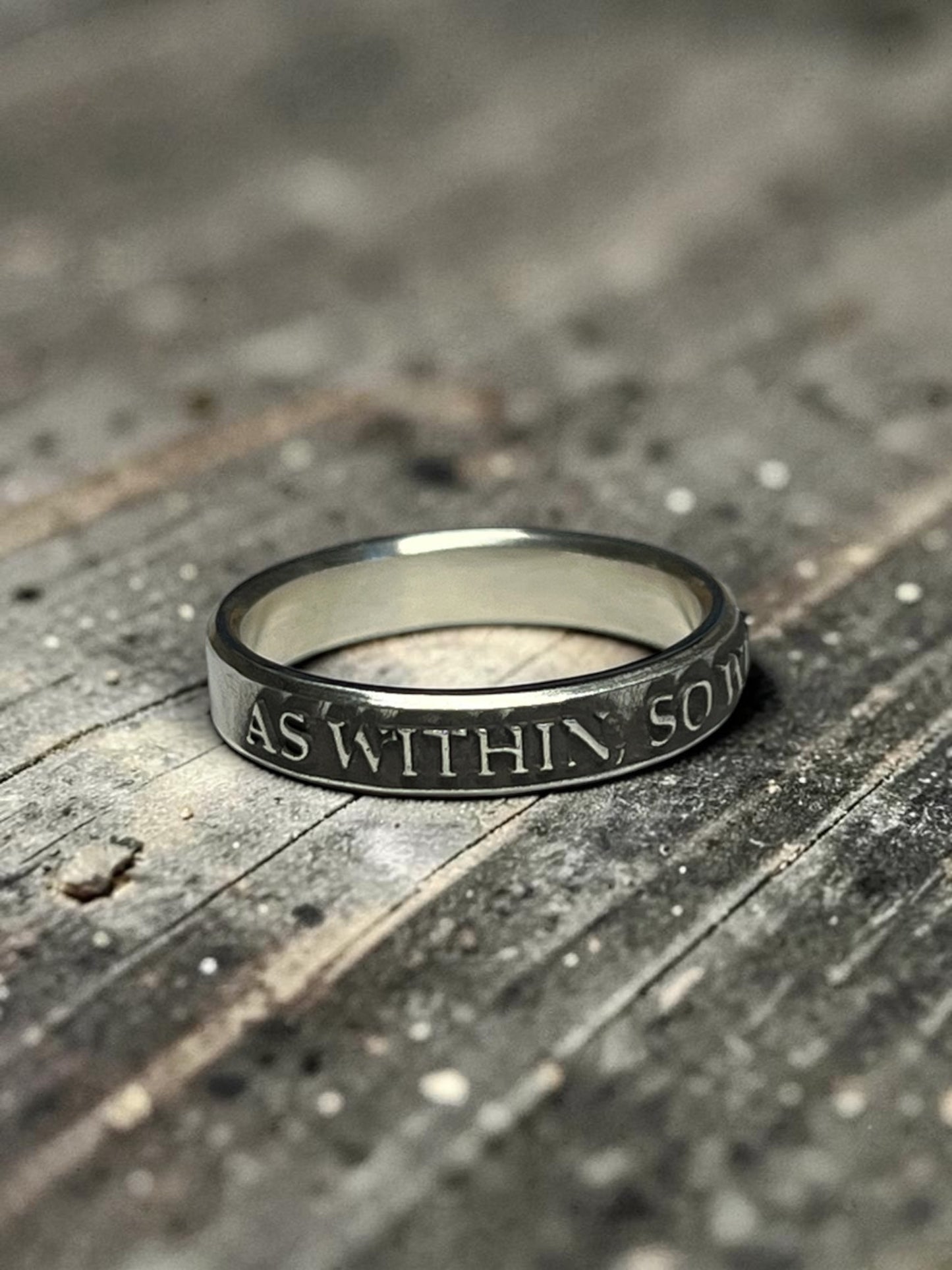 As Within, So Without Sterling Silver Ring Spiritual Mantra Band