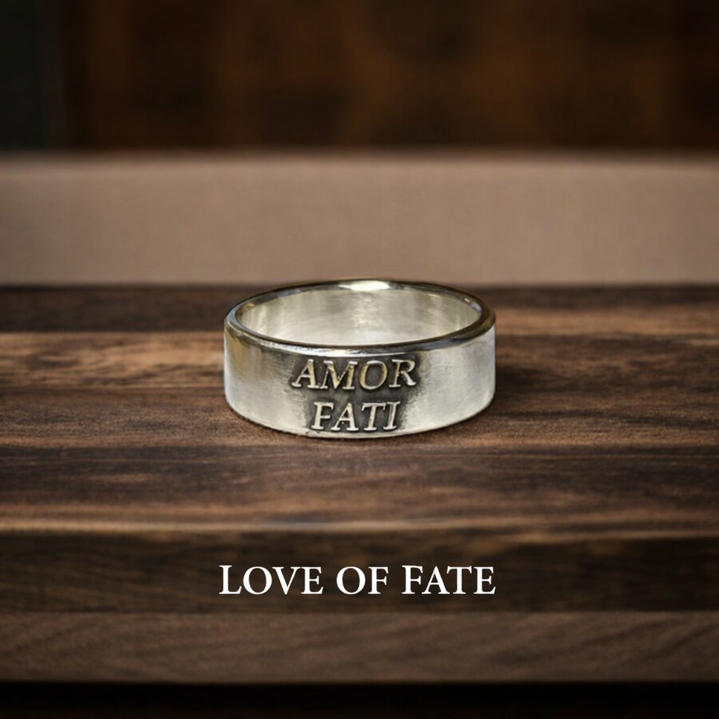 Sterling Silver Amor Fati Ring – Handmade Latin Stoic Band | Backwoods Casting