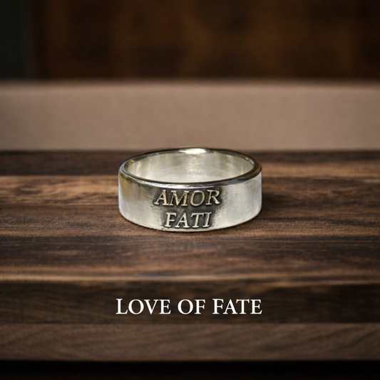 Sterling Silver Amor Fati Ring – Handmade Latin Stoic Band | Backwoods Casting