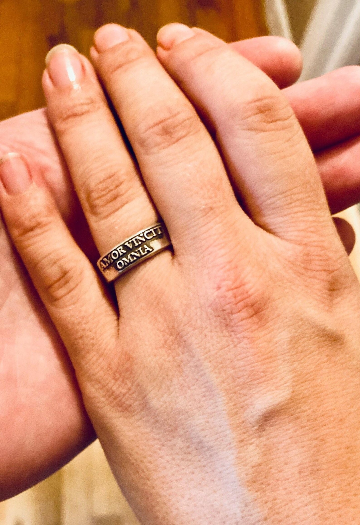 Amor Vincit Omnia sterling silver band