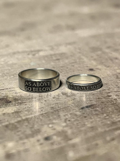As Above So Below couples rings with raised lettering