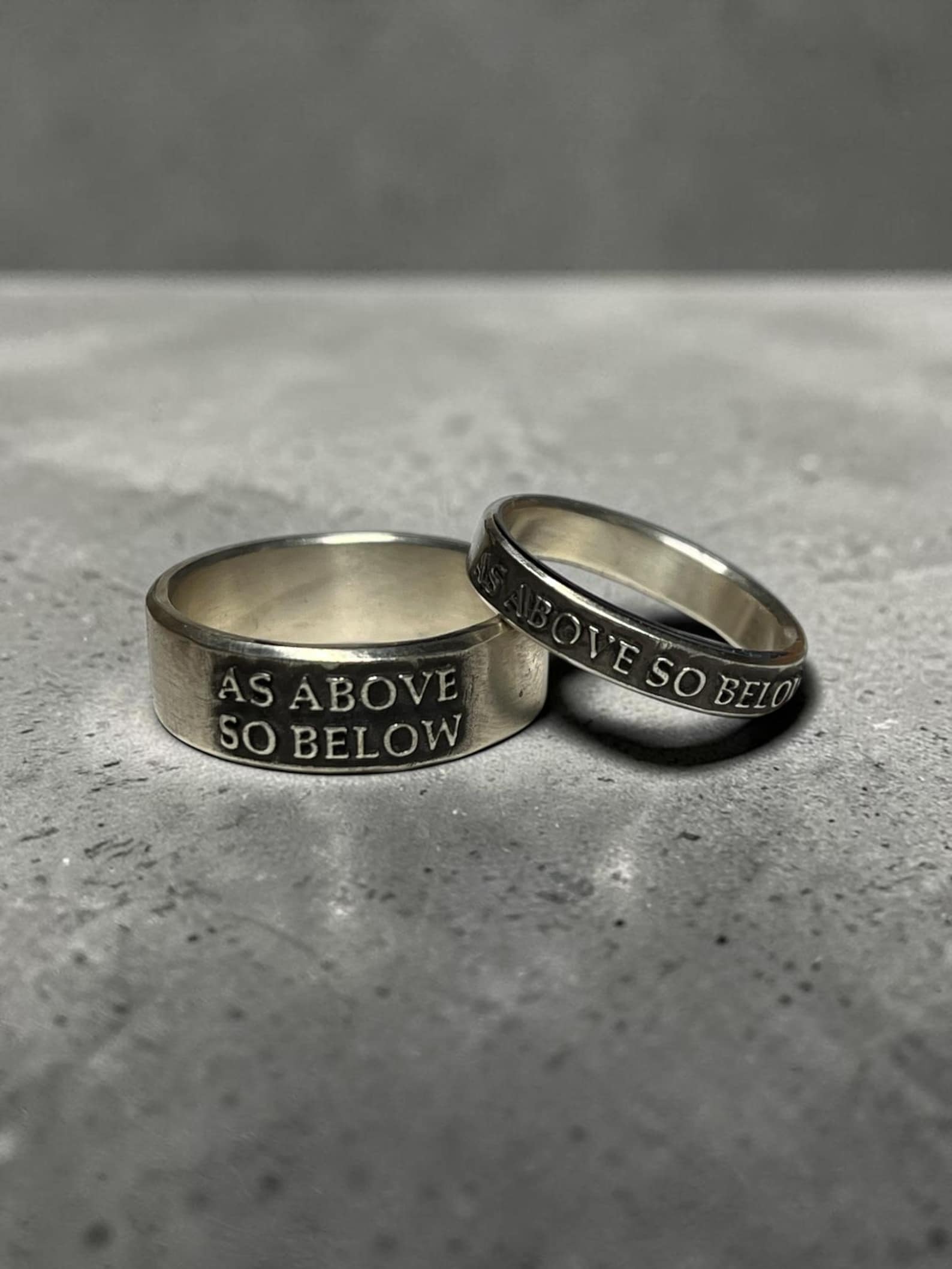 As Above So Below matching sterling silver promise rings