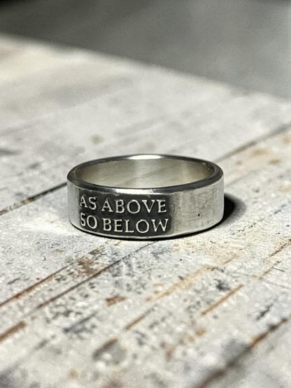 As Above So Below wide sterling silver ring, detail view 4