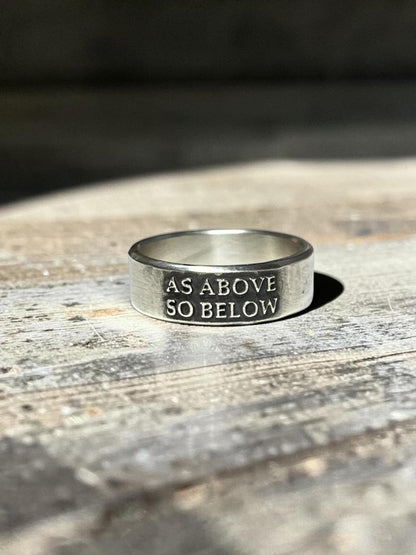 As Above So Below wide sterling silver ring, detail view 5