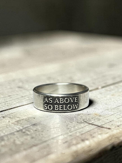As Above So Below wide sterling silver ring, detail view 7