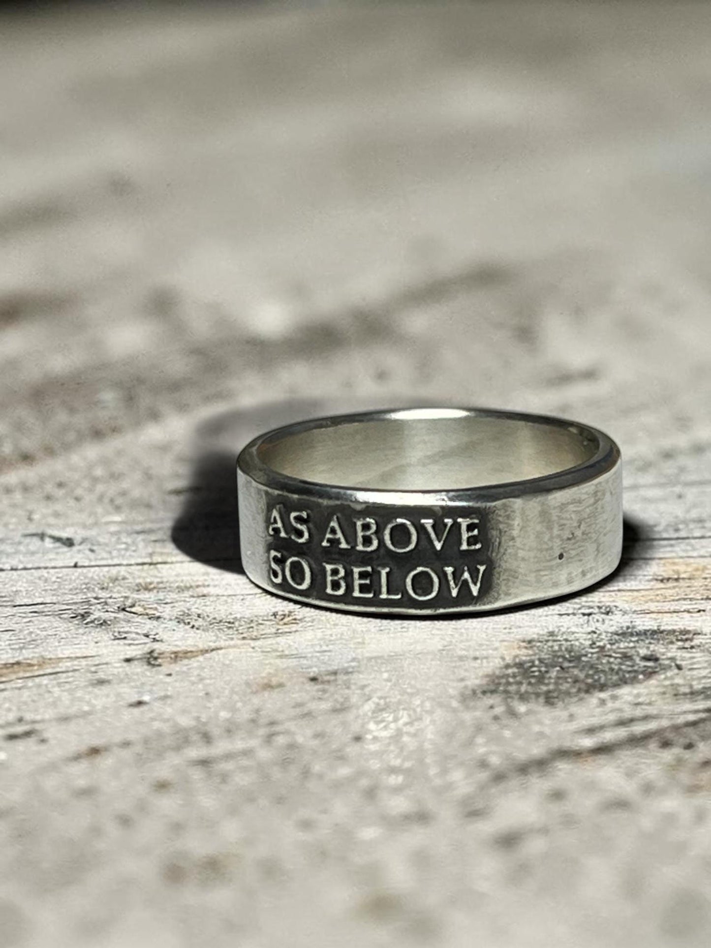 As Above So Below wide sterling silver ring, detail view 8