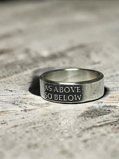 As Above So Below wide sterling silver ring, detail view 8