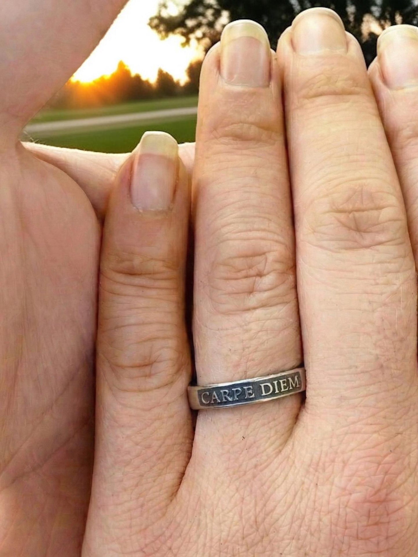 Carpe Diem thin sterling silver ring, detail view 3