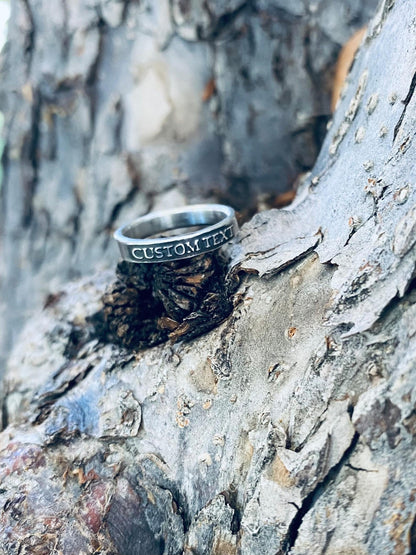 Custom text sterling silver ring with raised letters